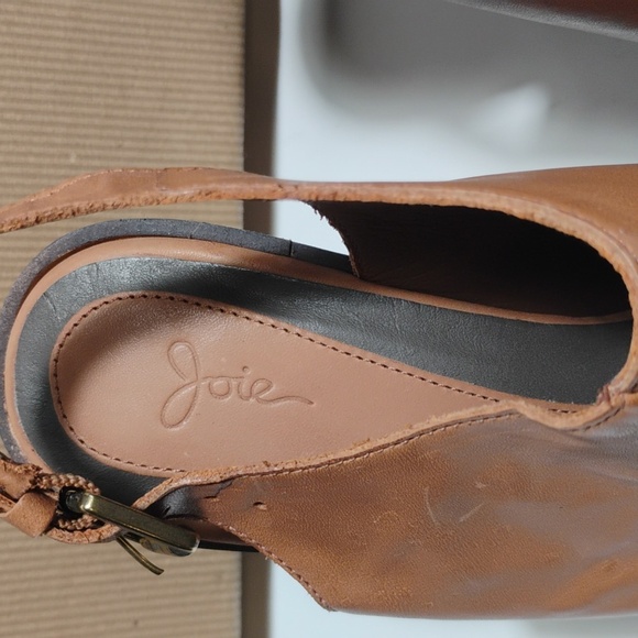Joie Women's Get On Up In Cognac Leather Wooden Heeled Sandals In Box Sz 7.5 - Picture 10 of 14